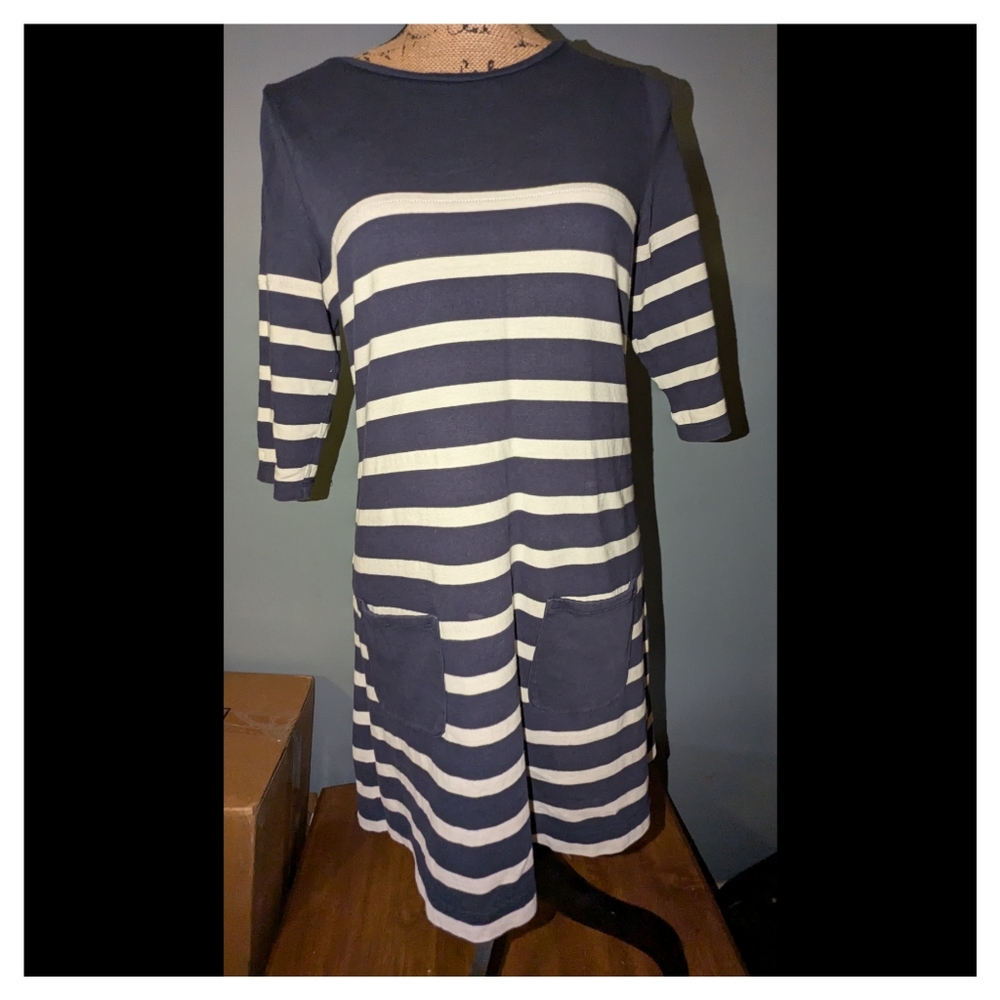 Boden Navy Blue & White Striped Breton Pocket Tunic Dress Nautical US 8 UK 12